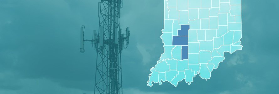 County map of Indiana, cell tower
